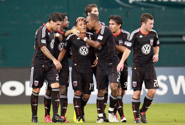 WASHINGTON - JULY 18: Andy Najar #14 of D.C. United celebrates after scoring against the Los Angeles Galaxy at RFK Stadium on July 18, 2010 in Washington, DC. (Photo by Ned Dishman/Getty Images)