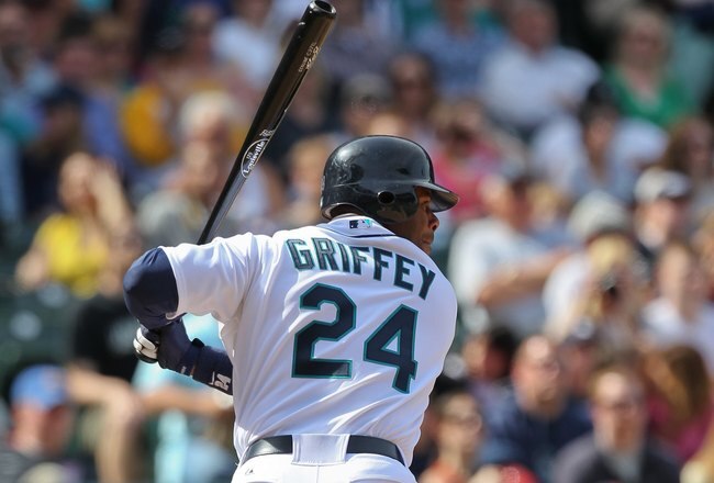 SEATTLE - APRIL 18:  Ken Griffey Jr. #24 of the Seattle Mariners bats against the Detroit Tigers at Safeco Field on April 18, 2010 in Seattle, Washington. (Photo by Otto Greule Jr/Getty Images)