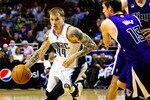 ORLANDO, FL - JANUARY 22:  Jason Williams #44 of the Orlando Magic attempts to drive past Beno Udrih #19 of the Sacramento Kings during the game at Amway Arena on January 22, 2010 in Orlando, Florida. NOTE TO USER: User expressly acknowledges and agrees that, by downloading and/or using this Photograph, user is consenting to the terms and conditions of the Getty Images License Agreement.  (Photo by Sam Greenwood/Getty Images)