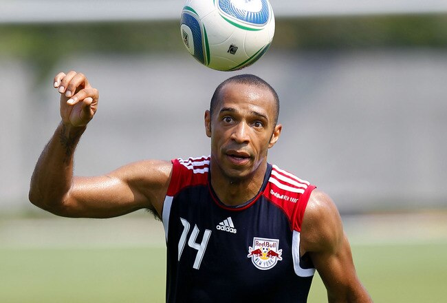 MONTCLAIR, NJ - JULY 16: Thierry Henry #14 of the New York Red Bulls practices with the team for the first time at Montclair State University on July 16, 2010 in Montclair, New Jersey.  (Photo by Chris Trotman/Getty Images for New York Red Bulls)