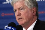 TORONTO - NOVEMBER 29:   Brian Burke speaks to the media after being named President and General Manger of the Toronto Maple Leafs November 29, 2008 at the Air Canada Centre in Toronto, Ontario, Canada. (Photo by Brad White/Getty Images)