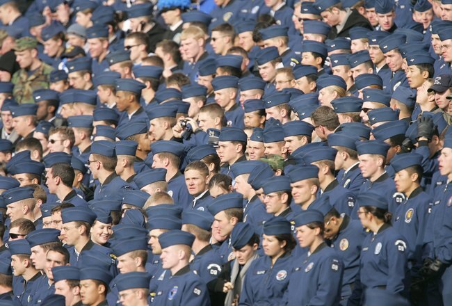 AIR FORCE ACADEMY, CO - NOVEMBER 11: Students of the Air Force Falcons watches the action during the game against of the Notre Dame Fighting Irish on November 11, 2006 at Falcon Stadium on the Air Force Academy near Colorado Springs, Colorado.  (Photo by Brian Bahr/Getty Images)