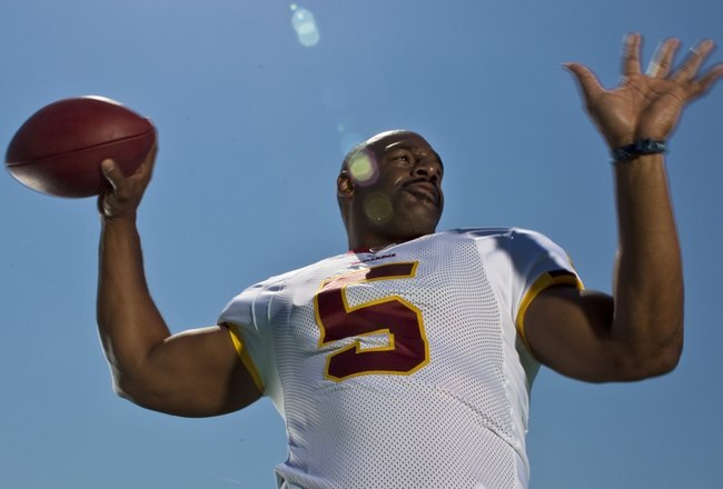 ASHBURN, VA - APRIL 15:  Washington Redskins Donovan McNabb poses for portraits at the Washington Redskins training facility on April 15, 2010 in Ashburn, Virginia  (Photo by Chris McGrath/Getty Images)