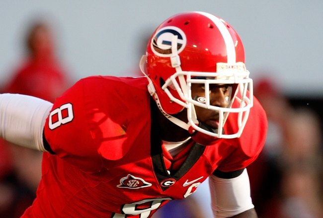 ATHENS, GA - OCTOBER 03:  A.J. Green #8 of the Georgia Bulldogs against the Louisiana State University Tigers at Sanford Stadium on October 3, 2009 in Athens, Georgia.  (Photo by Kevin C. Cox/Getty Images)