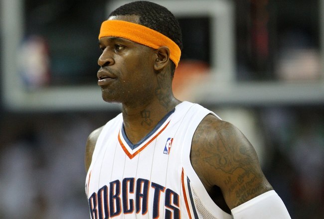 CHARLOTTE - APRIL 24:  Forward Stephen Jackson #1 of the Charlotte Bobcats runs off of the court after a timeout during Game Three of the Eastern Conference Quarterfinals against the Orlando Magic during the 2010 NBA Playoffs at Time Warner Cable Arena on April 24, 2010 in Charlotte, North Carolina. NOTE TO USER: User expressly acknowledges and agrees that, by downloading and/or using this photograph, user is consenting to the terms and conditions of the Getty Images License Agreement.  The Magic beat the Bobcats 90-86.  (Photo by Mike Zarrilli/Getty Images)