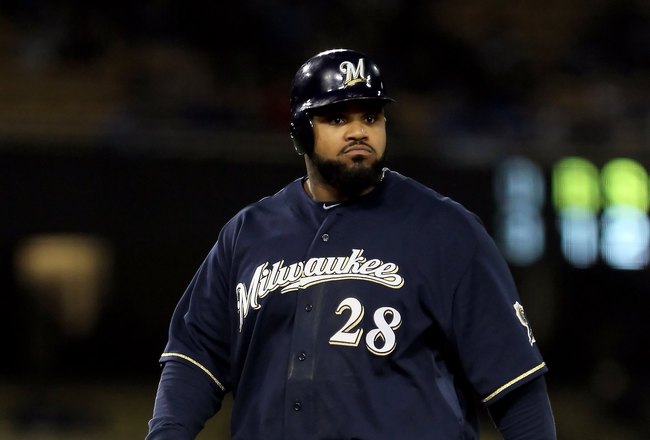 LOS ANGELES, CA - MAY 06:  Prince Fielder #28 of the Milwaukee Brewers plays against the Los Angeles Dodgers at Dodger Stadium on May 6, 2010 in Los Angeles, California.  (Photo by Jeff Gross/Getty Images)
