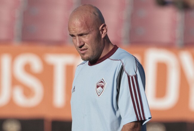 HOUSTON - JUNE 26: Conor Casey #9 of the Colorado Rapids during pre-game warmups before playing the Houston Dynamo at Robertson Stadium on June 26, 2010 in Houston, Texas. (Photo by Bob Levey/Getty Images)