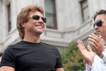 PHILADELPHIA - JULY 31: Musician Jon Bon Jovi attends a championship rally at City Hall on July 27, 2008 in Philadelphia, Pennsylvania. Bon Jovi and fellow investors celebrate the Philadelphia Soul's victory at ArenaBowl XXII in New Orleans, defeating the San Jose SaberCats for the Arena Bowl championship title. (Photo by William Thomas Cain/Getty Images)