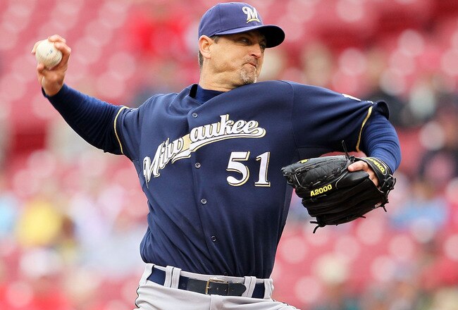 CINCINNATI - MAY 18:  Trevor Hoffman #51 of the Milwaukee Brewers throws a pitch in the 9th inning during the game against the Cincinnati Reds at Great American Ball Park on May 18, 2010 in Cincinnati, Ohio. The Reds won 5-4. (Photo by Andy Lyons/Getty Images)