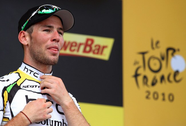 BORDEAUX, FRANCE - JULY 23:  Mark Cavendish of Great Britain and HTC Columbia stands on the podium after winning stage eighteen of the 2010 Tour de France from Salies-de-Bearn to Bordeaux on July 23, 2010 in Bordeaux, France.  (Photo by Bryn Lennon/Getty Images)