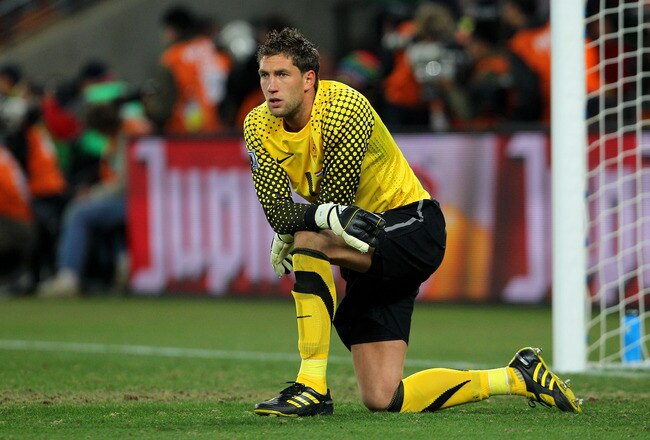 JOHANNESBURG, SOUTH AFRICA - JULY 11:  Dejected Maarten Stekelenburg of the Netherlands after defeat during the 2010 FIFA World Cup South Africa Final match between Netherlands and Spain at Soccer City Stadium on July 11, 2010 in Johannesburg, South Africa.  (Photo by Clive Rose/Getty Images)