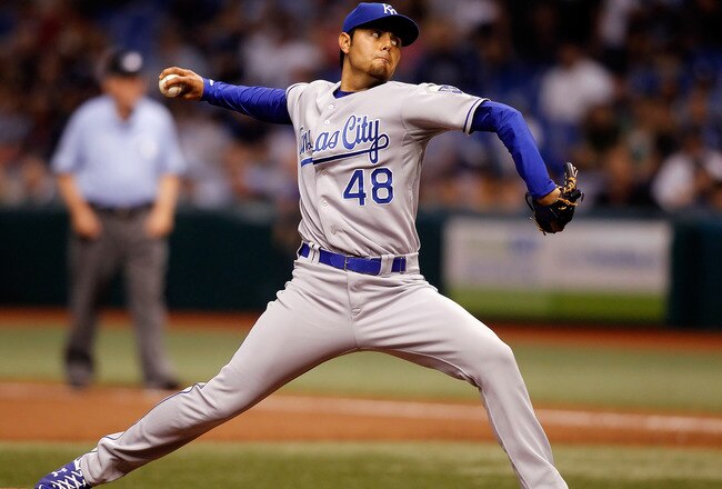 ST. PETERSBURG - APRIL 30:  Reliever Joakim Soria #48 of the Kansas City Royals pitches against the Tampa Bay Rays during the game at Tropicana Field on April 30, 2010 in St. Petersburg, Florida.  (Photo by J. Meric/Getty Images)