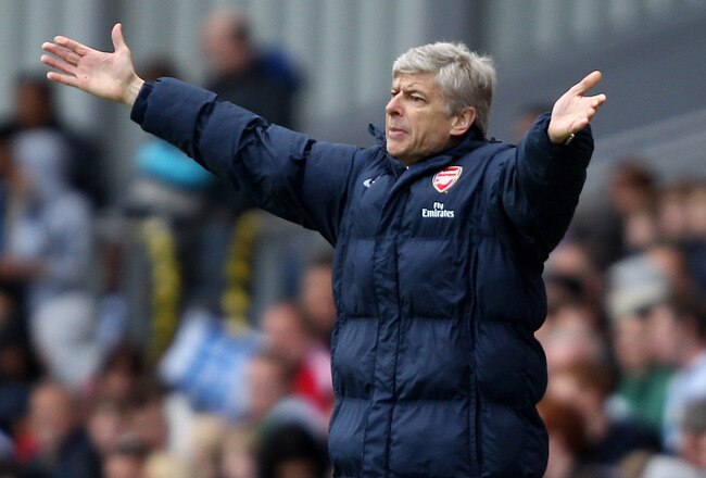 BLACKBURN, ENGLAND - MAY 03:  Arsenal manager  Arsene Wenger shows his emotions during the Barclays Premier League match between Blackburn Rovers and Arsenal at Ewood Park on May 3, 2010 in Blackburn, England.  (Photo by Clive Brunskill/Getty Images)
