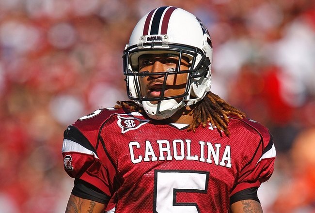 COLUMBIA, SC - NOVEMBER 28:  Stephon Gilmore #5 of the South Carolina Gamecocks runs off the field during the game against the Clemson Tigers at Williams-Brice Stadium on November 28, 2009 in Columbia, South Carolina.  (Photo by Scott Halleran/Getty Images)