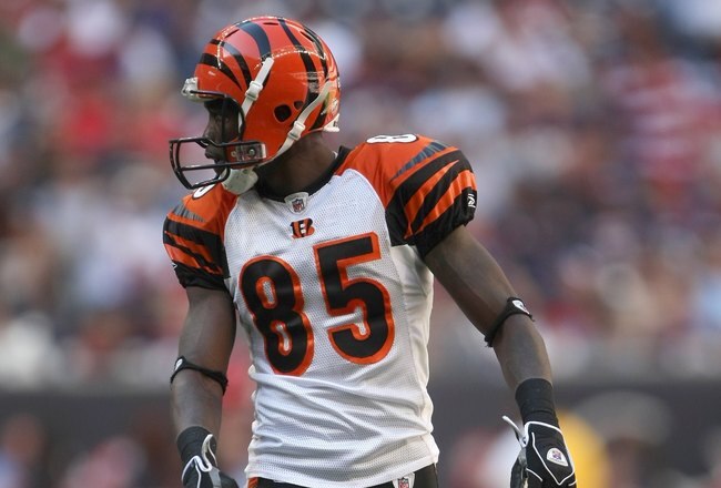 HOUSTON - OCTOBER 26:  Wide receiver Chad Johnson #85 of the Cincinnati Bengals sets on the line of scrimmage against the Houston Texans on October 26, 2008 at Reliant Stadium in Houston, Texas.  (Photo by Stephen Dunn/Getty Images)