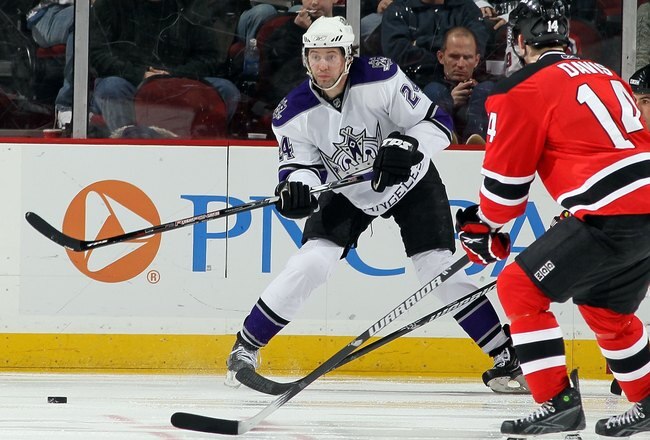 NEWARK, NJ - JANUARY 31:  Alexander Frolov #24 of the Los Angeles Kings skates against the New Jersey Devils at the Prudential Center on January 31, 2010 in Newark, New Jersey. The Kings defeated the Devils 3-2.  (Photo by Jim McIsaac/Getty Images)