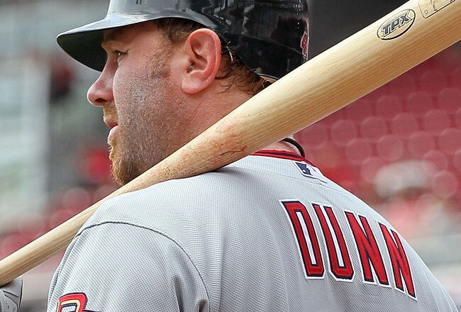 CINCINNATI - JULY 22:  Adam Dunn #44 of the Washington Nationals is pictured during the game against the Cincinnati Reds at Great American Ball Park on July 22, 2010 in Cincinnati, Ohio.  (Photo by Andy Lyons/Getty Images)