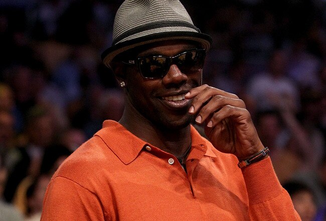 LOS ANGELES, CA - JUNE 15:  NFL player Terrell Owens sits courtside in Game Six of the 2010 NBA Finals between the Boston Celtics and the Los Angeles Lakers at Staples Center on June 15, 2010 in Los Angeles, California.  NOTE TO USER: User expressly acknowledges and agrees that, by downloading and/or using this Photograph, user is consenting to the terms and conditions of the Getty Images License Agreement.  (Photo by Christian Petersen/Getty Images)