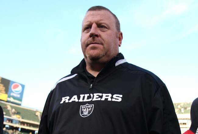 OAKLAND, CA - JANUARY 03: Head coach Tom Cable of the Oakland Raiders walks off the field after losing to the Baltimore Ravens during an NFL game at Oakland-Alameda County Coliseum on January 3, 2010 in Oakland, California.  (Photo by Jed Jacobsohn/Getty Images)