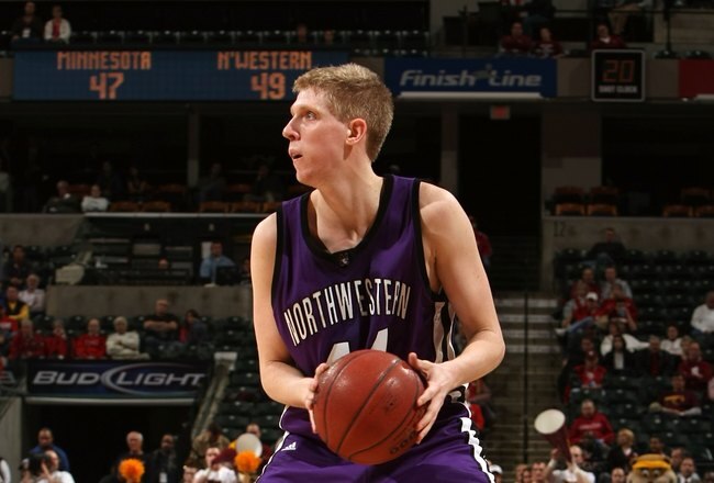 INDIANAPOLIS - MARCH 12:  Kevin Coble #44 of  the Northwestern Wildcats looks to pass the ball against the Minnesota Golden Gophers during the first round of the Big Ten Men's Basketball Tournament at Conseco Fieldhouse on March 12, 2009 in Indianapolis, Indiana.  (Photo by Jonathan Daniel/Getty Images)