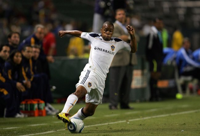 CARSON, CA - JULY 22:  Tristan Bowen #17 of the Los Angeles Galaxy controls the ball near the touchline in the second half of their MLS match against the San Jose Earthquakes at The Home Depot Center on July 22, 2010 in Carson, California. Donovan scored on the rebound to tie the game 2-2. The Earthquakes and the Galaxy played to a 2-2 draw.  (Photo by Victor Decolongon/Getty Images)