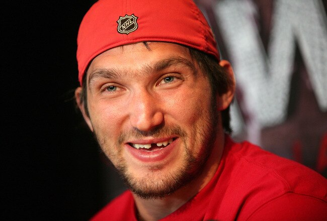 LAS VEGAS - JUNE 22:  NHL MVP candidate Alex Ovechkin of the Washington Capitals is interviewed by the media at the Palms Casino Resort on June 22, 2010 in Las Vegas, Nevada.  (Photo by Bruce Bennett/Getty Images)