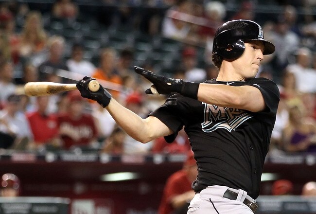 PHOENIX - JULY 11:  Chris Coghlan #8 of the Florida Marlins bats against the Arizona Diamondbacks during the Major League Baseball game at Chase Field on July 11, 2010 in Phoenix, Arizona.  The Marlins defeated the Diamondbacks 2-0.  (Photo by Christian Petersen/Getty Images)