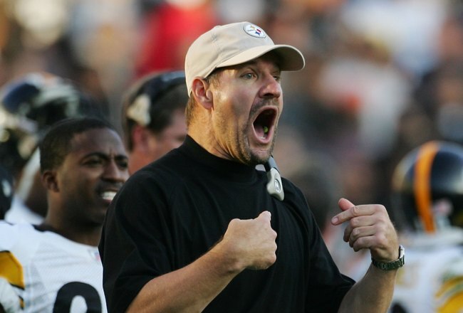 OAKLAND, CA - OCTOBER 29:  Head Coach Bill Cowher of the Pittsburgh Steelers reacts during the NFL game against the Oakland Raiders at McAfee Coliseum October 29, 2006 in Oakland, California.  (Photo by Robert Laberge/Getty Images)