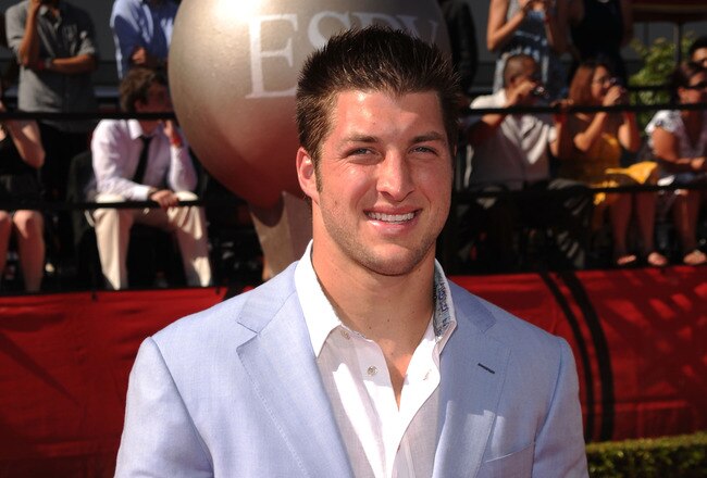 LOS ANGELES, CA - JULY 14:  NFL quarterback Tim Tebow arrives at the 2010 ESPY Awards at Nokia Theatre L.A. Live on July 14, 2010 in Los Angeles, California.  (Photo by Jason Merritt/Getty Images)