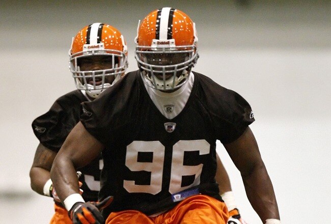 BEREA, OH - MAY 02:  Alex Hall #96 of the Cleveland Browns works out during rookie training camp at the Cleveland Browns Training and Administrative Complex on May 2, 2008 in Berea, Ohio.  (Photo by Gregory Shamus/Getty Images)