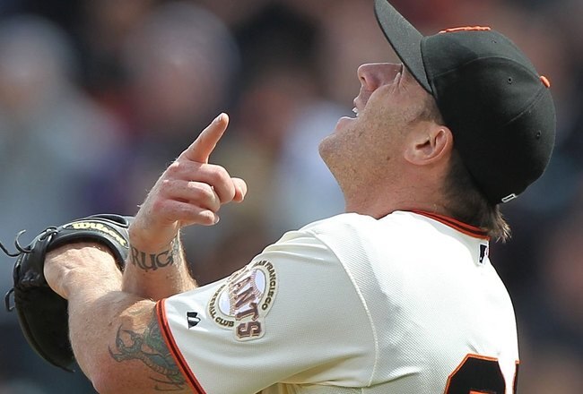 SAN FRANCISCO - MAY 27:  Brain Wilson #38 of the San Francisco Giants pitches against the Washington Nationals during an MLB game at AT&T Park on May 27, 2010 in San Francisco, California.  (Photo by Jed Jacobsohn/Getty Images)