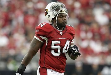 GLENDALE, AZ - NOVEMBER 01:  Linebacker Gerald Hayes #54  of the Arizona Cardinals during the NFL game against the Carolina Panthers at the Universtity of Phoenix Stadium on November 1, 2009 in Glendale, Arizona. The Panthers defeated the Cardinals 34-21.  (Photo by Christian Petersen/Getty Images)