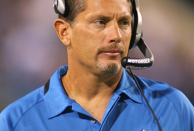 ORCHARD PARK, NY - SEPTEMBER 03:  Head coach Jim Schwartz of the Detroit Lions watches from the sidelines during action against the Buffalo Bills at Ralph Wilson Stadium on September 3, 2009 in Orchard Park, New York.  (Photo by Rick Stewart/Getty Images)