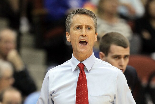 JACKSONVILLE, FL - MARCH 21:  Steve Donahue the  Head Coach of the Cornell Big Red is pictured during the game against the Wisconsin Badgers during the second round of the 2010 NCAA men's basketball tournament at Jacksonville Veteran's Memorial Arena on March 21, 2010 in Jacksonville, Florida.  (Photo by Andy Lyons/Getty Images)