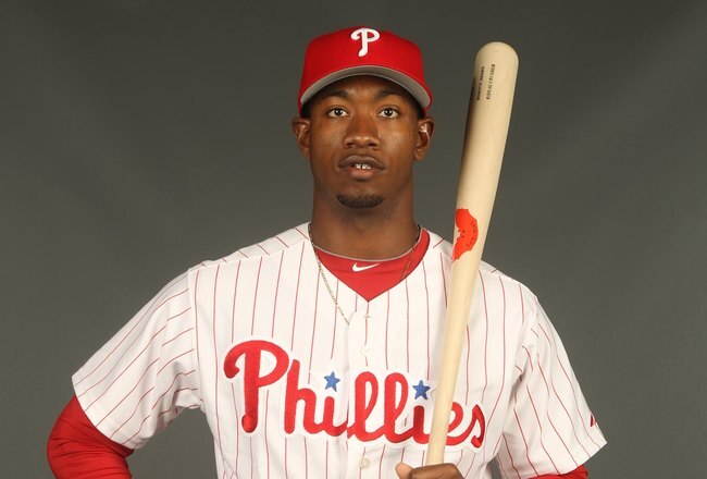 CLEARWATER, FL - FEBRUARY 24:  Dominic Brown #78 of the Philadelphia Phillies poses for a photo during Spring Training Media Photo Day at Bright House Networks Field on February 24, 2010 in Clearwater, Florida.  (Photo by Nick Laham/Getty Images)