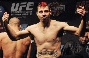 NEWARK, NJ - MARCH 26:  UFC fighter Dan Hardy (pictured) weighs in for his fight against UFC fighter Georges St-Pierre for their Championship Welterweight fight at UFC 111: St-Pierre vs. Hardy Weigh-In on March 26, 2010 in Newark, New Jersey.  (Photo by Jon Kopaloff/Getty Images)