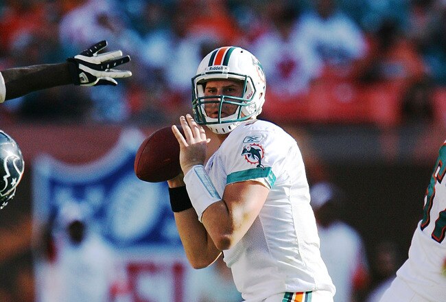 MIAMI - DECEMBER 27:  Quarterback Chad Henne #7 of the Miami Dolphins drops back to pass against the Houston Texans at Land Shark Stadium on December 27, 2009 in Miami, Florida. The Texans defeated the Dolphins 27-20.  (Photo by Doug Benc/Getty Images)