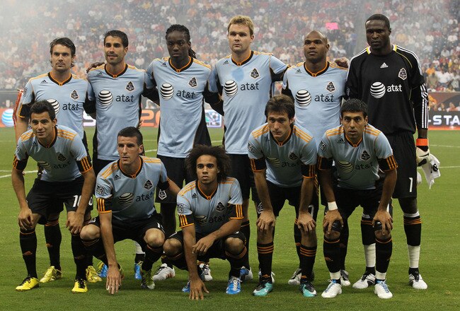 HOUSTON - JULY 28:  The MLS All-Stars pose for a team photo prior to playing Manchester United in the MLS All Star Game at Reliant Stadium on July 28, 2010 in Houston, Texas.  (Photo by Ronald Martinez/Getty Images)
