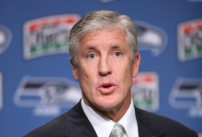RENTON, WA - JANUARY 12:  Pete Carroll answers questions at a press conference announcing his hiring as the new head coach of the Seattle Seahawks on January 12, 2010 at the Seahawks training facility in Renton, Washington. (Photo by Otto Greule Jr/Getty Images)