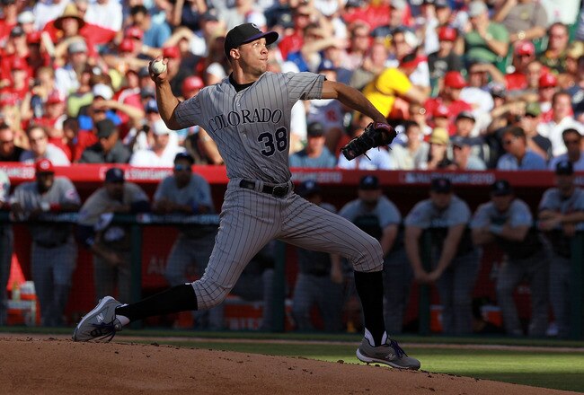 ANAHEIM, CA - JULY 13:  National League All-Star Ubaldo Jimenez #38 of the Colorado Rockies throws a pitch during the 81st MLB All-Star Game at Angel Stadium of Anaheim on July 13, 2010 in Anaheim, California.  (Photo by Jeff Gross/Getty Images)