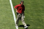 LOS ANGELES, CA - MAY 01:  Head coach Lane Kiffin walks on the field during the  USC Trojans spring game on May 1, 2010 at the Los Angeles Memorial Coliseum in Los Angeles, California.  (Photo by Stephen Dunn/Getty Images)