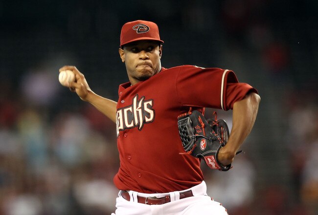 PHOENIX - JUNE 13:  Starting pitcher Edwin Jackson #36 of the Arizona Diamondbacks pitches against the St. Louis Cardinals during the Major League Baseball game at Chase Field on June 13, 2010 in Phoenix, Arizona. The Diamondbacks defeated the Cardinals 7-5. (Photo by Christian Petersen/Getty Images)