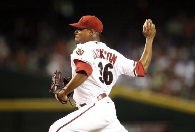 PHOENIX - JUNE 08:  Starting pitcher Edwin Jackson #36 of the Arizona Diamondbacks pitches against the Atlanta Braves during the Major League Baseball game at Chase Field on June 8, 2010 in Phoenix, Arizona.  The Braves defeated the Diamondbacks 11-7.  (Photo by Christian Petersen/Getty Images)