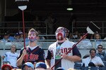 KANSAS CITY, MO - JULY 28:  Minnesota Twins fans watch the final out of the game with brooms as the Twins defeated the Kansas City Royals 6-4 to win the game and sweep the series on July 28, 2010 at Kauffman Stadium in Kansas City, Missouri.  (Photo by Jamie Squire/Getty Images)