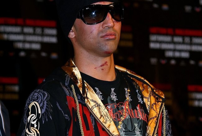 LAS VEGAS - NOVEMBER 22:  Paulie Malignaggi looks on during the news conference after losing to Ricky Hatton of England by 11th round TKO in their light-welterweight fight at the MGM Grand Garden Arena November 22, 2008 in Las Vegas, Nevada.  (Photo by John Gichigi/Getty Images)