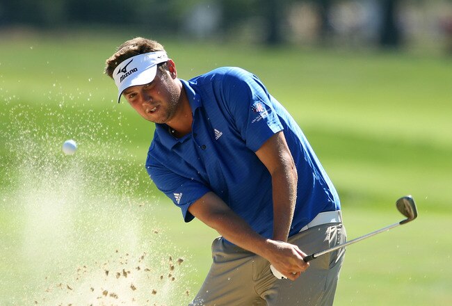 WHITE SULPHUR SPRINGS, WV - JULY 30:  Jeff Overton plays a bunker shot on the 17th hole during the second round of the Greenbrier Classic on The Old White Course at the Greenbrier Resort on July 30, 2010 in White Sulphur Springs, West Virginia.  (Photo by Scott Halleran/Getty Images)