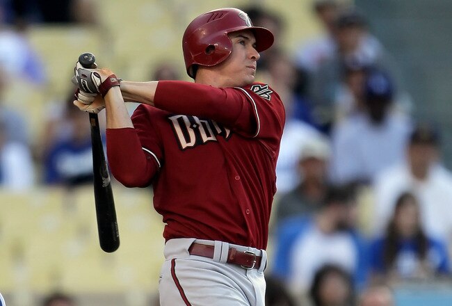 LOS ANGELES, CA - MAY 31:  Kelly Johnson #2 of the Arizona Diamondbacks hits a double in the first inning against the Los Angeles Dodgers at Dodger Stadium on May 31, 2010 in Los Angeles, California.  (Photo by Jeff Gross/Getty Images)