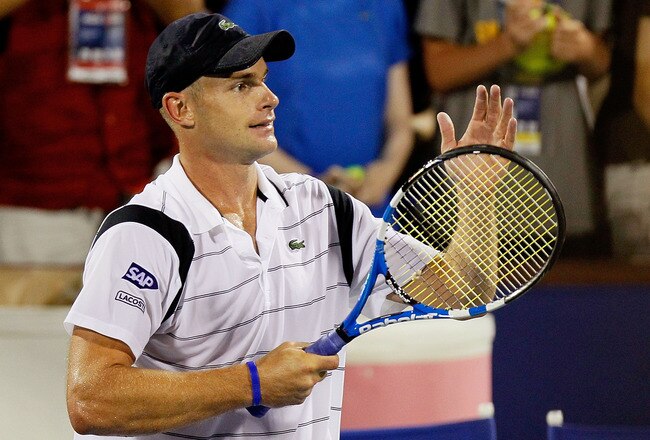 ATLANTA - JULY 23:  Andy Roddick reacts after defeating Xavier Malisse of Belgium on Day 5 of the Atlanta Tennis Championships at the Atlanta Athletic Club on July 23, 2010 in Atlanta, Georgia.  (Photo by Kevin C. Cox/Getty Images)