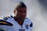 SAN DIEGO - SEPTEMBER 20:  Shawne Merriman #56 of the San Diego Chargers looks on during the game against the Baltimore Ravens at Qualcomm Stadium on September 20, 2009 in San Diego, California. The Ravens defeated the Chargers 31-26.  (Photo by Jeff Gross/Getty Images)