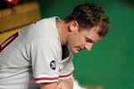 WASHINGTON - JULY 30:  Roy Oswalt #44 of the Philadelphia Phillies sits in the dugout between innings of the game against the Washington Nationals at Nationals Park on July 30, 2010 in Washington, DC.  (Photo by Greg Fiume/Getty Images)